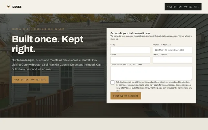 Vantage Decks deck builder site